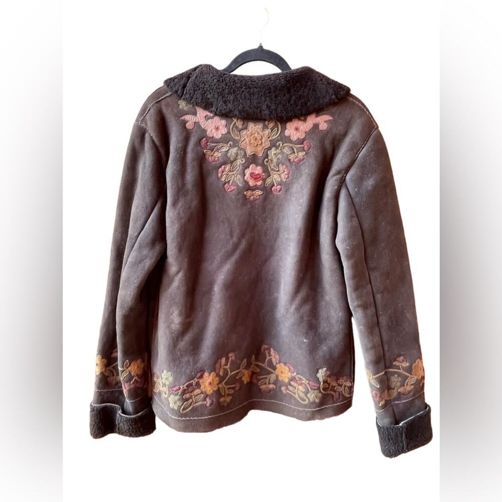 VTG Ralph Lauren Coat SHEARLING Suede LEATHER Embroider BOHO Penny Lane Women - Picture 6 of 10